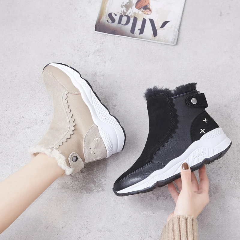 

WOMEN SNOW BOOTS 2019 NEW WITNER ANKEL BOOTS Short tube GENUINE LEATEHER MARTIN AUTUMN BOOTS FLAT NON- SLIP WATERPROOF BOOTS