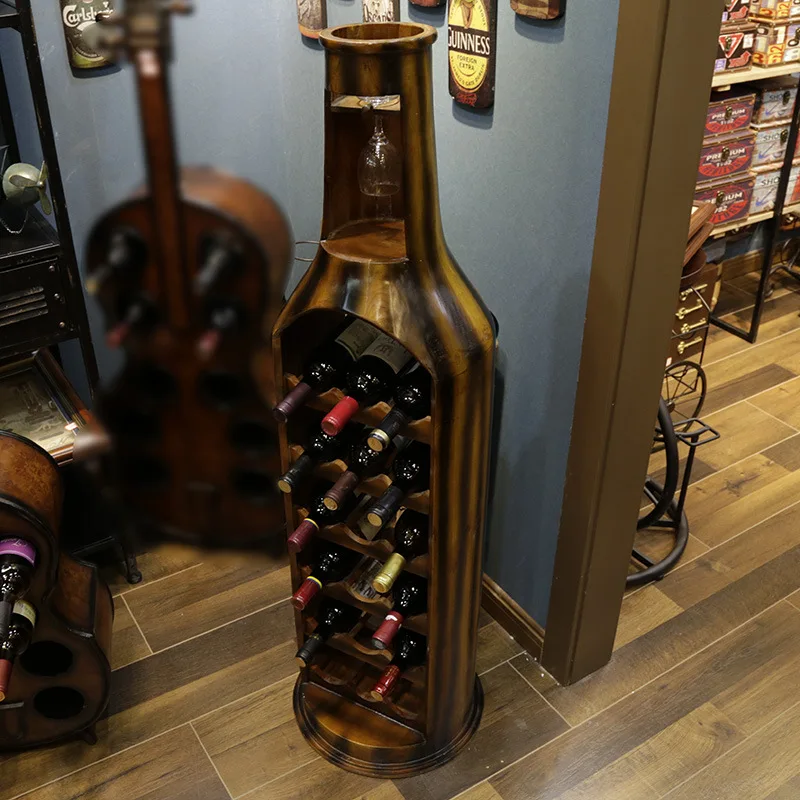 123 см большой деревянный винный держатель/стойка/шкаф с формой бутылки двойное открытие шесть слоев деревянный стеклянный каркас дома/бар