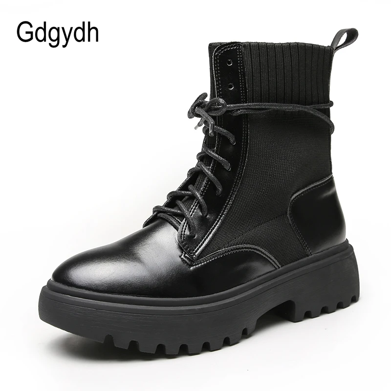 

Gdgydh Women's Boots Lace Up 2020 New Autumn Winter Handsome Cool Ankle Boots Black High Quality Comfort Shoes Female Platform