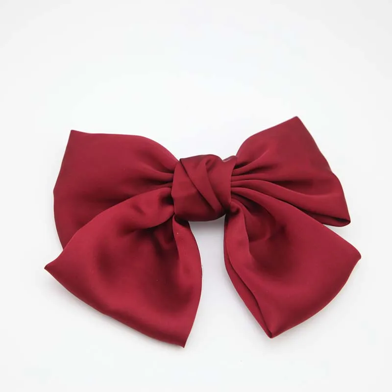 Fashion Solid Color Big Bow Hairpins Girls Lovely Popular Hair Clips For Women Hair Accessories Gift Red/Bule/Green/Black/Pink - Цвет: Бордовый