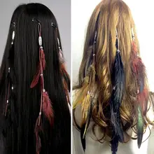 Хит, Женская повязка на голову с перьями, головной убор, племенная веревка для волос, головные уборы в стиле хиппи, вечерние, 1 шт., модные новые головные уборы, индийские куриные заколки для волос