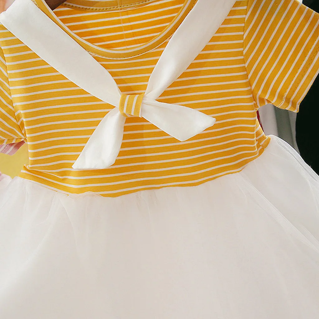 Милое летнее платье принцессы для маленьких девочек; vestidos; Новинка; модное Полосатое Сетчатое газовое платье принцессы с короткими рукавами; платье# pingyou
