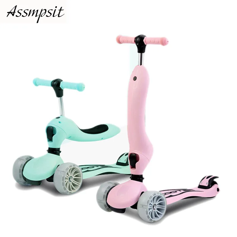 Patinete para niños de 2 a 6 años, scooter de Surf, rueda Flash, scooter plegable 2 en 1, andador de bebé, juguetes al aire libre