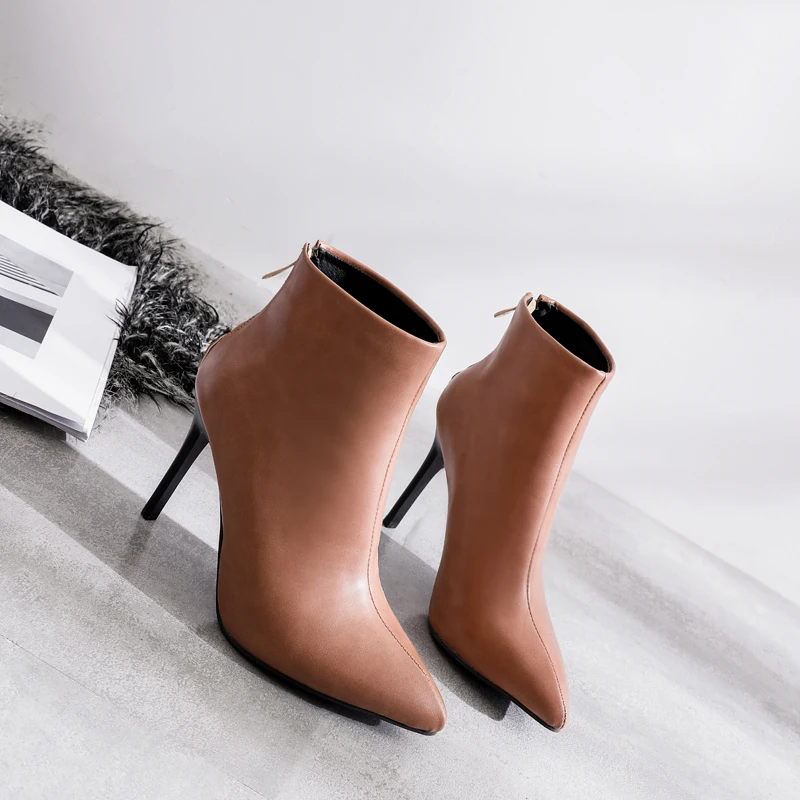 Г., новые удобные зимние женские ботильоны серого и коричневого цвета пикантная женская обувь на очень высоком каблуке Большие размеры 11, 43, 45, 48, LA247 - Цвет: Brown Thick Lining