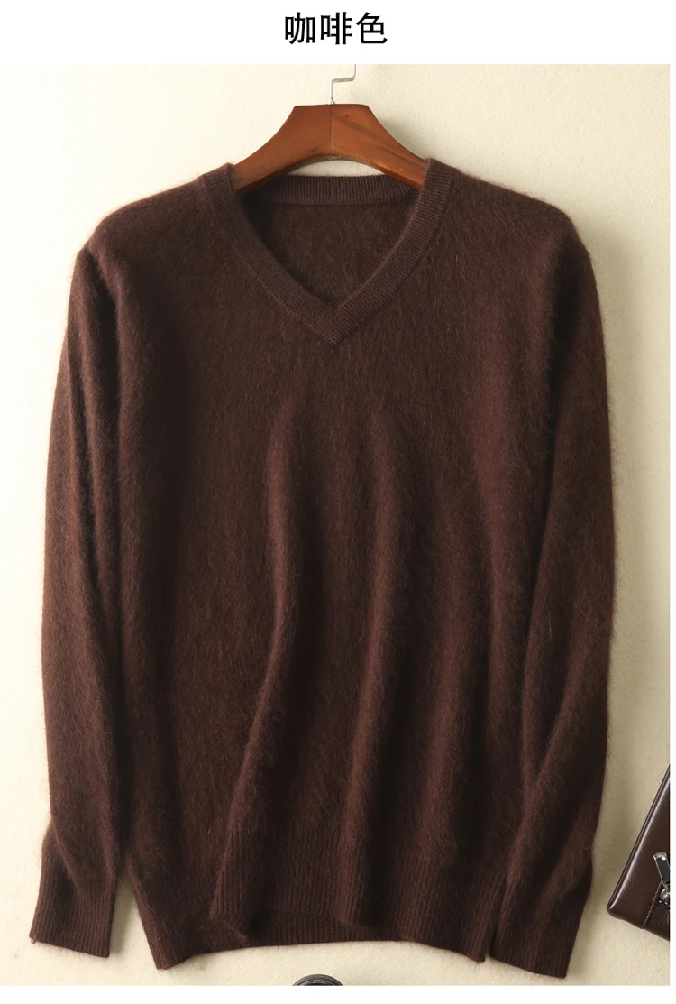 Мужской свитер кашемир с норкой чистый цвет v-образный вырез повседневные пуловеры шерстяной свитер мужские зимние свитера Топы с длинными рукавами
