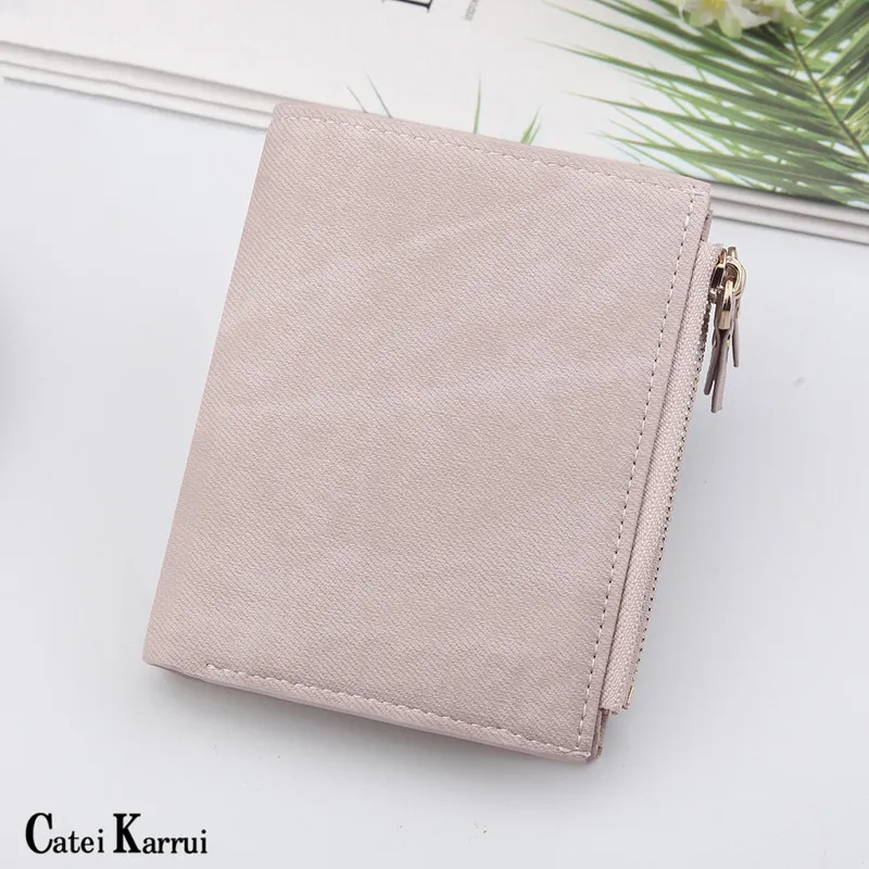 

Catei Karrui wallet female short paragraph retro canvas pattern multifunctional two folding buckle double zipper coin purse NEW