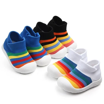 

Fashion Infant Kids Baby Boy Girl Soft Sole Crib Shoes Sneaker Rainbow Anti-Slip Breathable Casual Sports Flying Woven Shoes