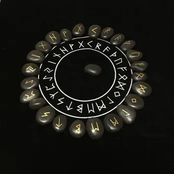 

25pcs/set Natural Aventurine Crystal Stone Viking Runes Amulet Set Reiki Healing Crystals Divination Tumbled Stones Amulet Sign