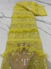 

PGC Nigerian African Tulle Lace Fabrics 2021 High Quality Beaded Sequins Lace Material With Sequins For Wedding Dress LY114-1