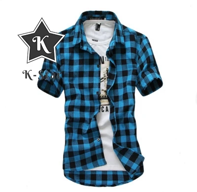 

K-Star Red And Black Plaid Shirt Men Shirts New Summer Fashion Chemise Homme Mens Checkered Shirts Short Sleeve Shirt Blouse