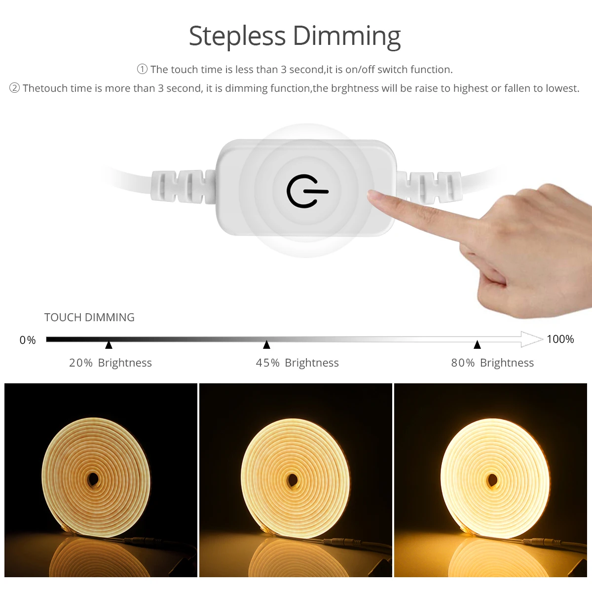 LED Touch Dimmable Waterproof Backlight Strip for Kitchen Cabinets and Home Lighting
