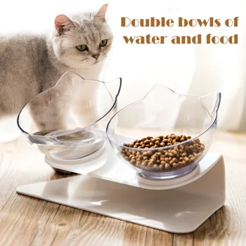 

High Cat Double Food Bowls with Stand Pet Feeding Bowls Eco-friendly Dog Food Water Feeder LG66