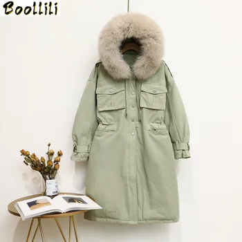 

Boollili Winter Coat Women White Duck Down Jacket Women Big Fur Collar Down Coat Korean Puffer Jacket Warm Parka