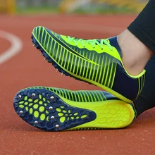 Спортивная обувь для мужчин и женщин, Дышащие Беговые кроссовки с шипами, зеленые оранжевые спортивные кроссовки с шипами, мужские кроссовки