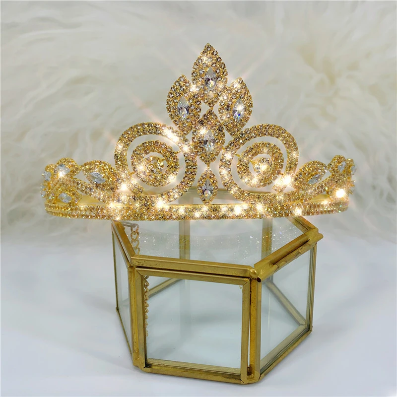 Baroque Gold Crown Luxury Cubic Zirconia Dripping Headwear Bridal Crystal Crown Wedding Hair Accessories Beauty Graduation Crown