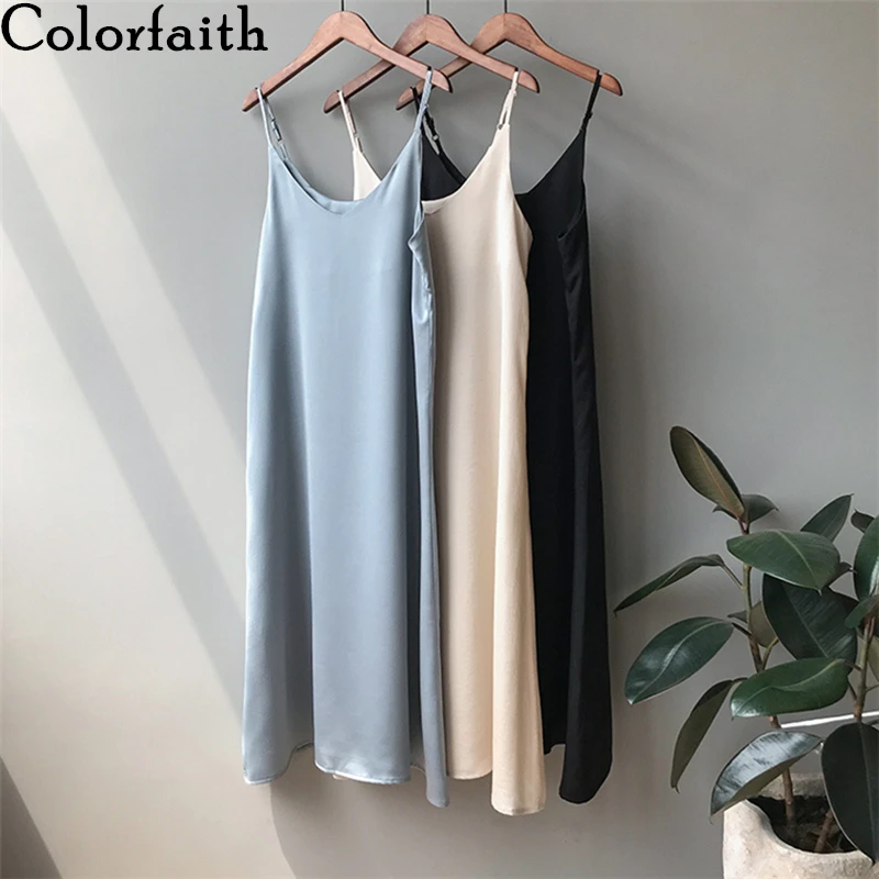Платье Colorfaith женское атласное длинное без рукавов базовый пикантный модный