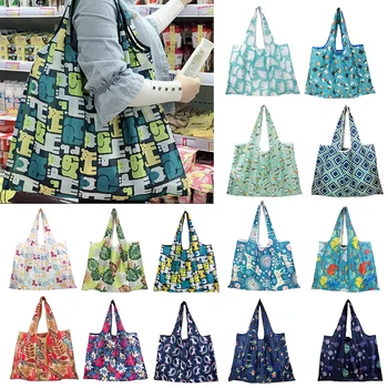 

Large Folding Shopping Handbag Recyclable Reusable Oxford Cloth Printed Shopping Bags For Groceries Eco-Friendly For Women Girls