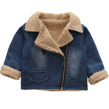 

nwe fake fur Neckline kids jacket 2019 winter girls coat denim toddler girls clothes unisex baby boys jacket casaco infantil