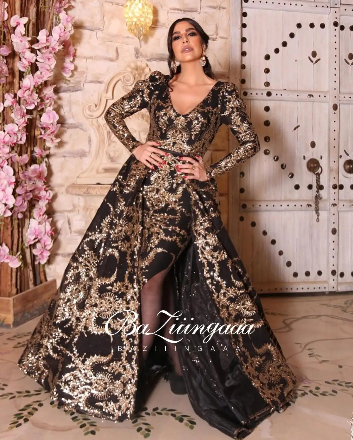 BAZIIINGAAA Роскошные вечерние платья длинное женское платье 2021 блестками Robe De Soir