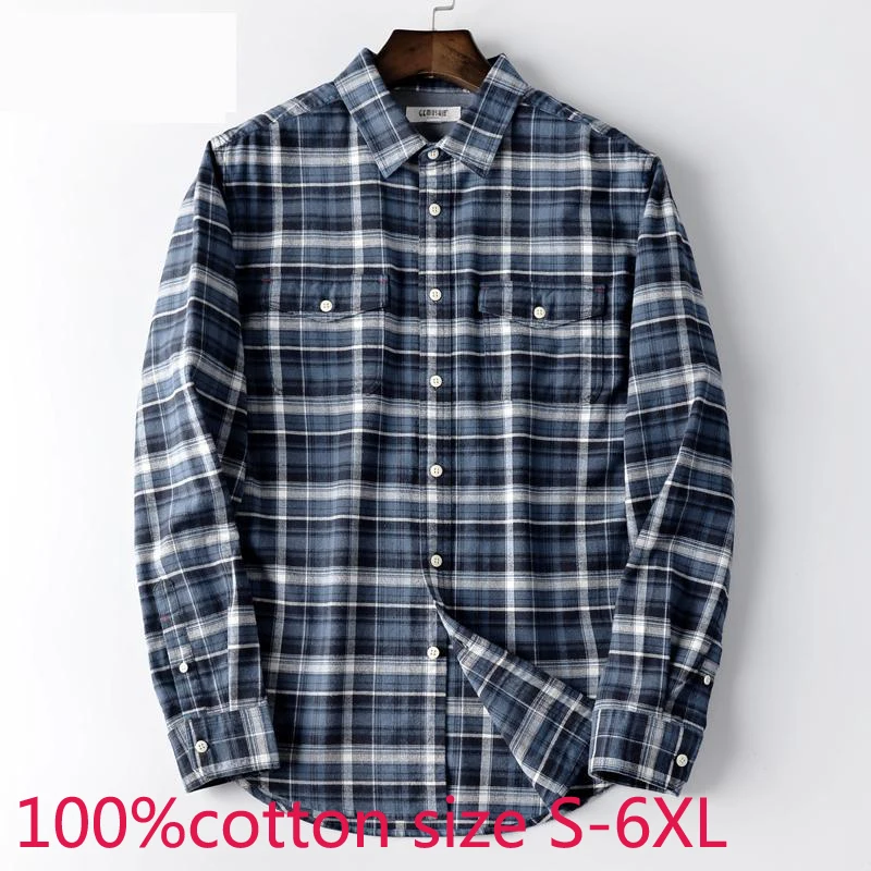 Новое поступление модный фланелевый мужской длинный рукав хлопок осень зима повседневные рубашки плед плюс размер S M L XL 2XL 3XL 4XL 5XL 6XL