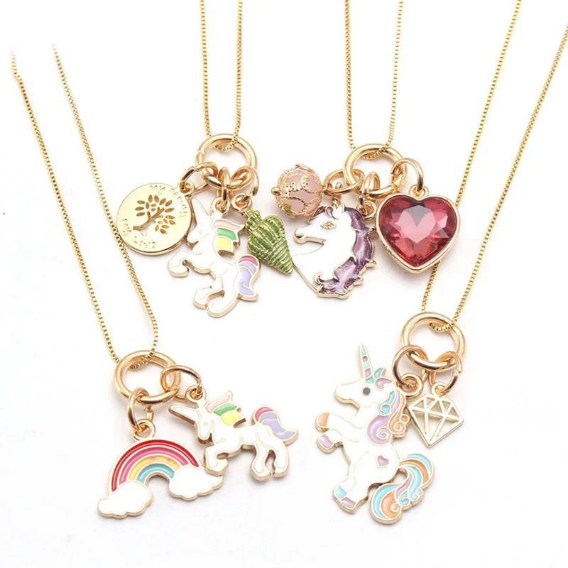 Fashion Rainbow Heart Starfish Pendants Necklace Women Kids Girls Charming Pendant Long Chain Necklace Cute Jewelry