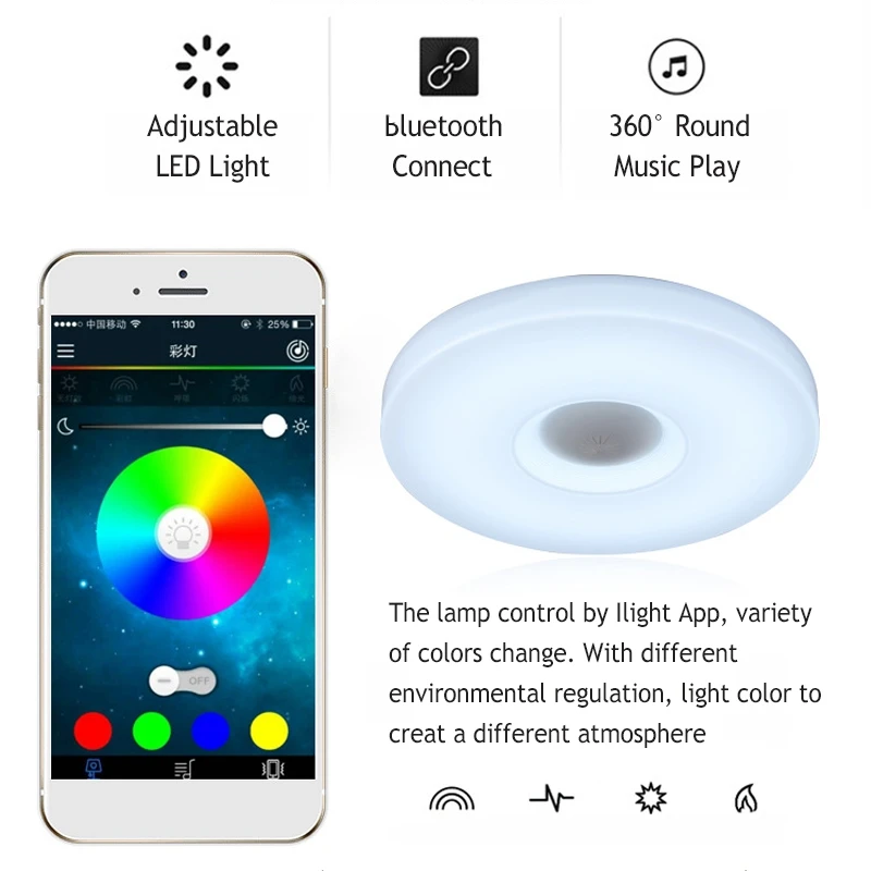  Smart 36/60W RGB LED Ceiling Lights Modern APP bluetooth Music Lamp Living Room Bedroom Kitchen Lig - 4000277157110