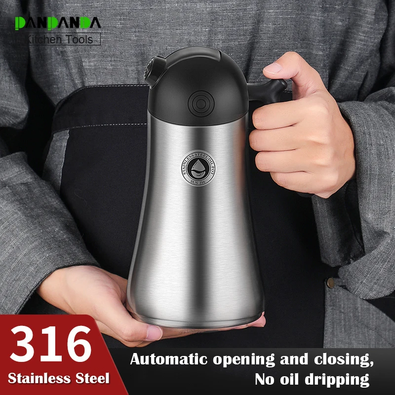 

PANPANDA 316 stainless steel automatic opening / closing Oil Can kitchen dustproof leakproof 750/1000 ml sauce vinegar bottle