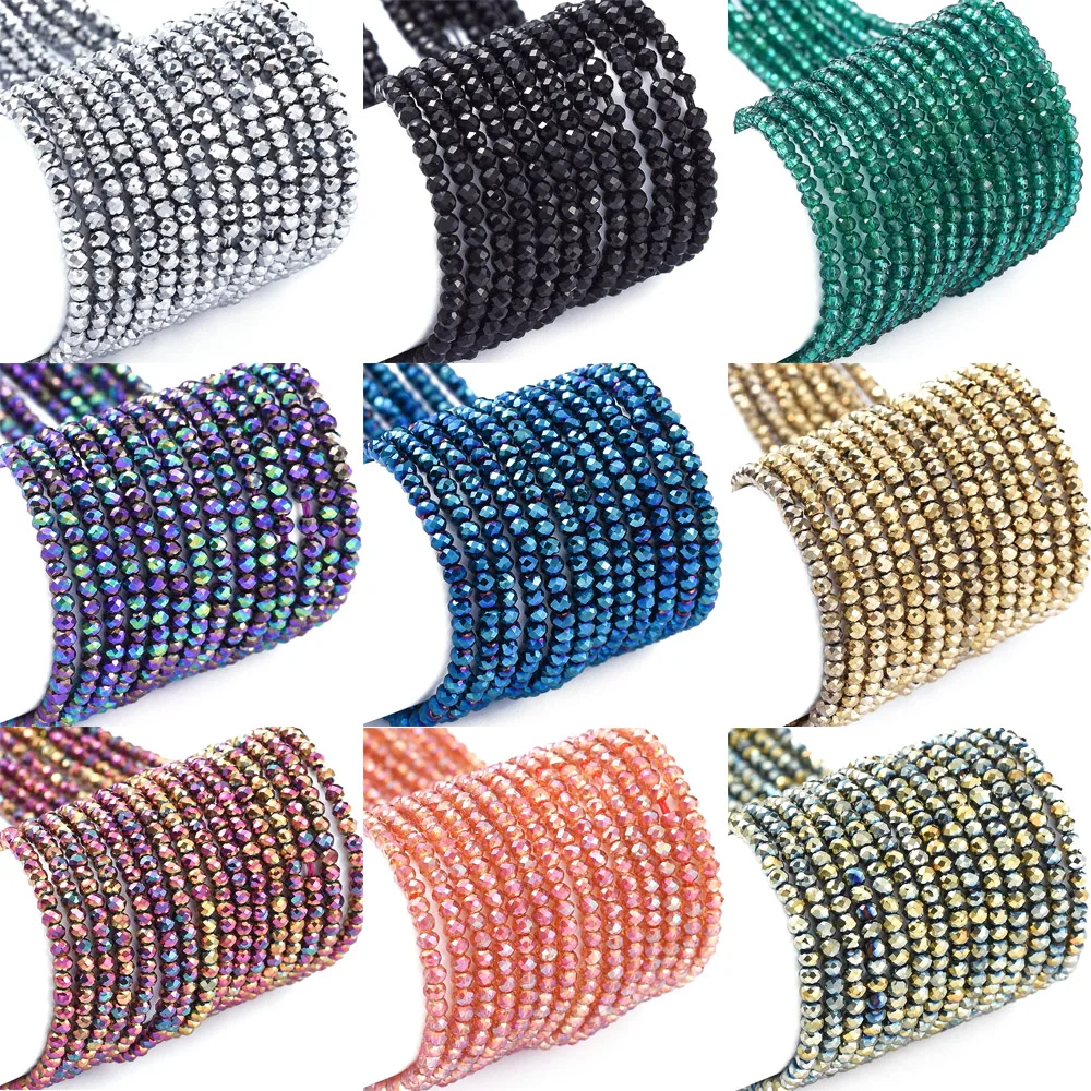 Glass Beads 10 Strands 2x1.5-2mm Faceted Crystal Glass Beads Rondelle Briolette Glass Spacer Beads for Necklace Bracelet Jewelry Making