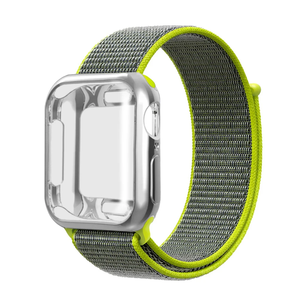 Нейлоновый ремешок+ чехол для Apple watch series 5 4 3 2 1 42 мм 38 мм pulseira band для iwatch 40 мм 44 мм спортивный браслет - Цвет ремешка: Bright yellow