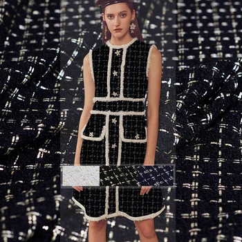 

Red Raspberry France Golden Line Plaid Tweed Fabrics Garment Material Autumn Women Jacket Coat Sewing Cloth Tailor Freeshipping