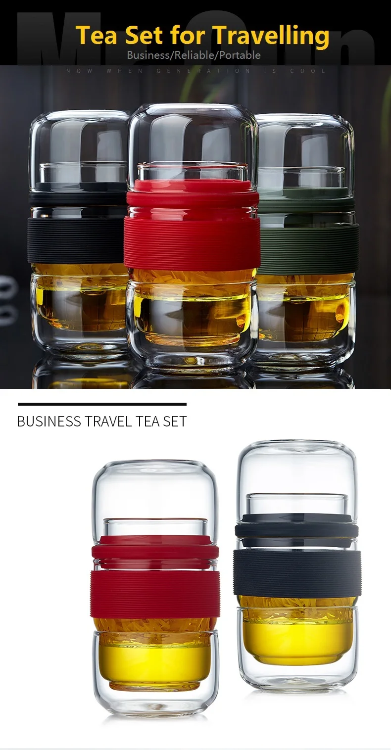 Портативный стеклянный чайный набор для путешествий, фильтр для чайной чашки, набор для деловой поездки, деловой подарок, здоровый стеклянный открытый чайный набор