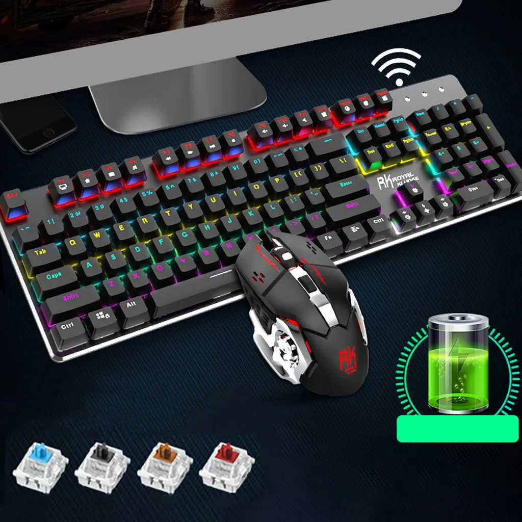 

104 Keys Backlight Games Mechanical Wireless Keyboard With + 3600DPI Mouse Mice