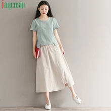 Винтажная женская юбка, хлопок, лен, дышащая, на каждый день, одноцветная, на каждый день, свободная Женская юбка, сшитая карманами размера плюс, Пляжная, вечерние, юбка