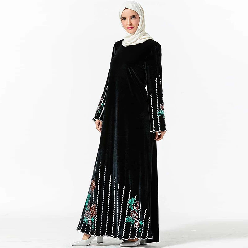 Дубай черный бархат abaya Soiree турецкий хиджаб мусульманское платье кафтан Marocain Кафтан платья ислам ic одежда для женщин халат ислам