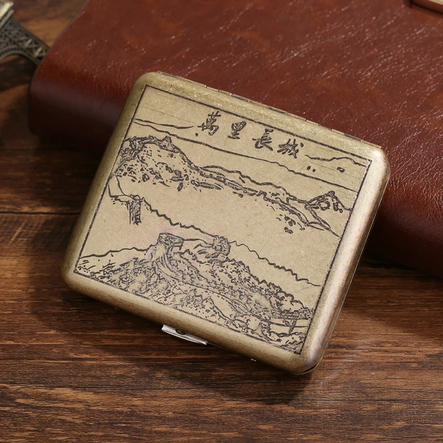 20 Sticks Black Matte Frosted Stainless Steel Metal Cigarette Case For Man Pocket Smoking Box With Gift Box Smoking Accessories Great Wall