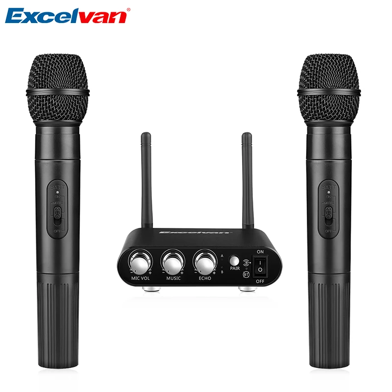 

Excelvan K38 Dual Wireless Microphones With Receiver Box Various Frequency High-End Microphone For Home Entertainment Conference