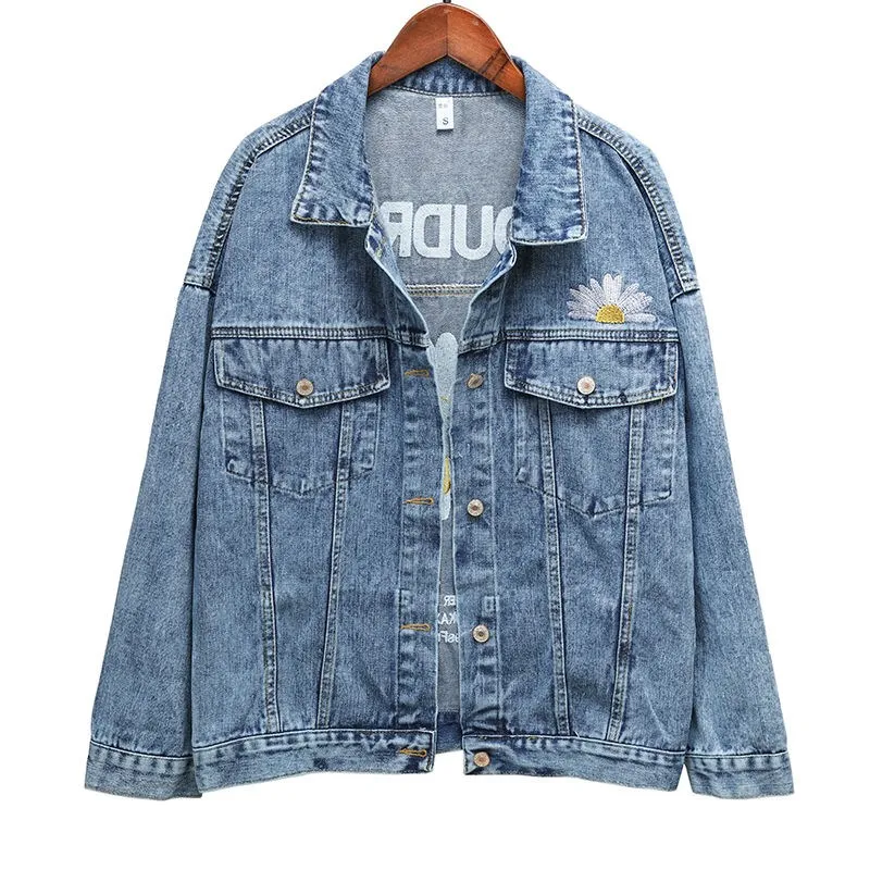 

Autumn Denim Jacket Women 2020 New Embroidery Slingle Breasted Loose Spring Coat Female Black Casual Overcoat Mujer