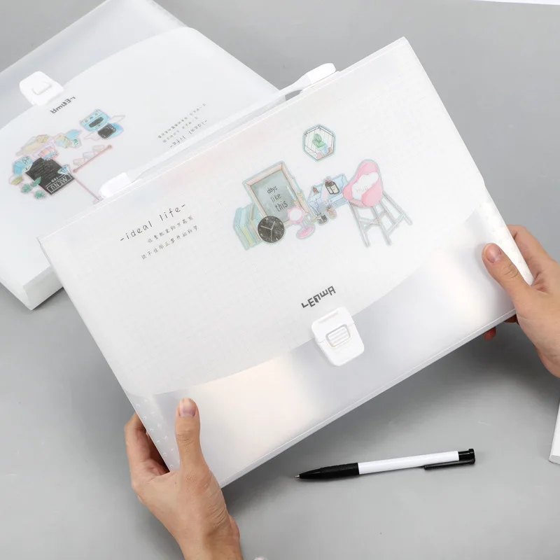 

LEnWA Folder Multilayer for Student Compartmental Info Booklet Paper Storage Box A4 Insert Paper Bag 13 Lattice