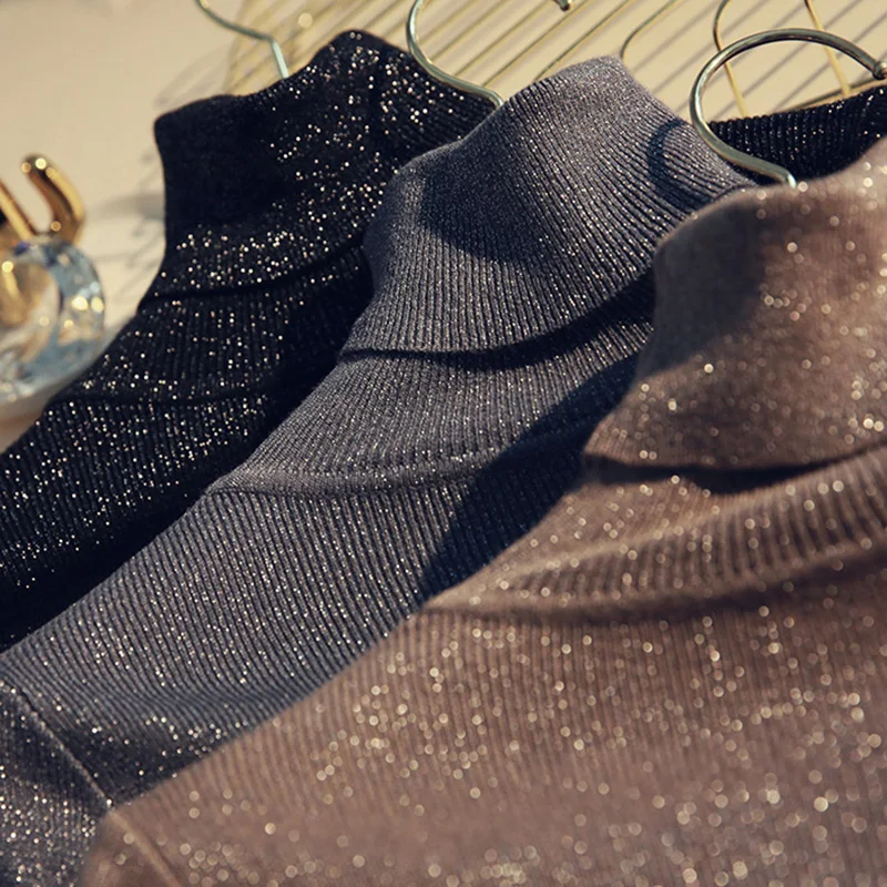 Womens Sweaters 2019 Winter Shiny Lurex Autumn Winter Sweater Women Long Sleeve Pullover Women Tops Basic Christmas Sweater Pull