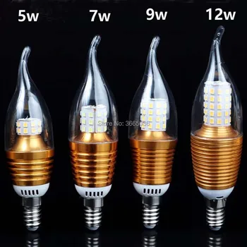 

10pcs 5w/7w/9w/12w Led light candle flame bulb C35 Warm light 2700k no glare E14 E26 E27 100v 110v 220v For Chandelier sconce