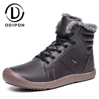 

Odipon Winter Shoes Outdoor Sports Snow Boots Warm Plus Fur Running Sneakers Waterproof High Top Lace-up Leather Big Size 48