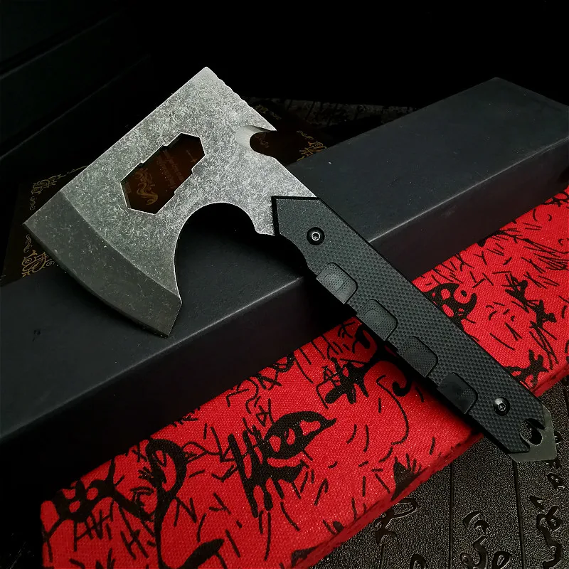 

PEGASI Brown versatile G10 high carbon steel tomahawk, outdoor jungle hatchet, woodcutter hatchet, backpack portable jungle axe
