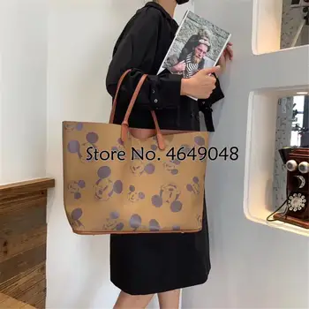 

3pcs Disney Mickey Mouse Lady Pu High Shoulder Bag Coin Bag Women Handbag Ortable Cartoon Tote Bag