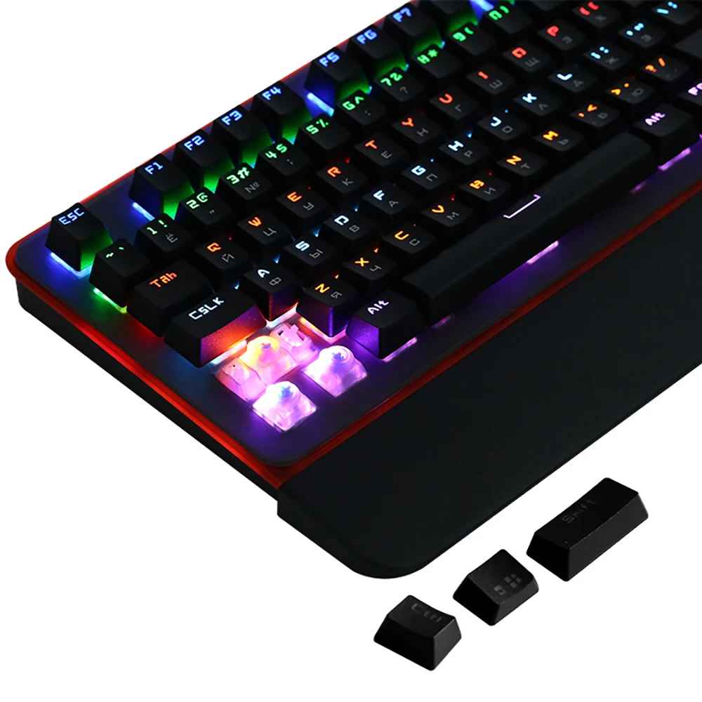 Русская механическая клавиатура, синие переключатели, RGB подсветка, USB Проводная для настольного компьютера, ноутбука, компьютера, игры, геймера, Игровая клавиатура# K21