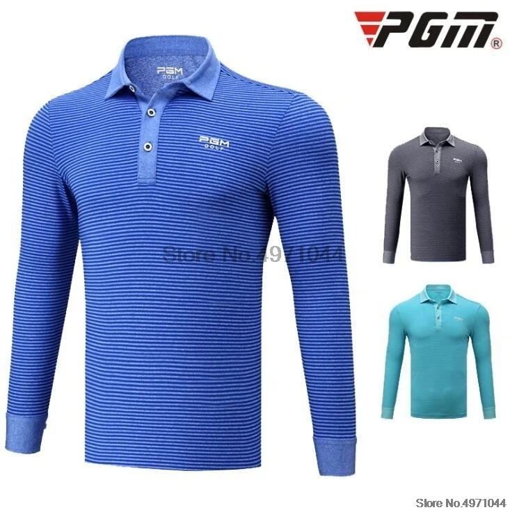 PGM autumn winter Outdoors golf sportswear men\'s striped long-sleeved button collar T-shirt breathable Turn-down Collar golf POLO shirt