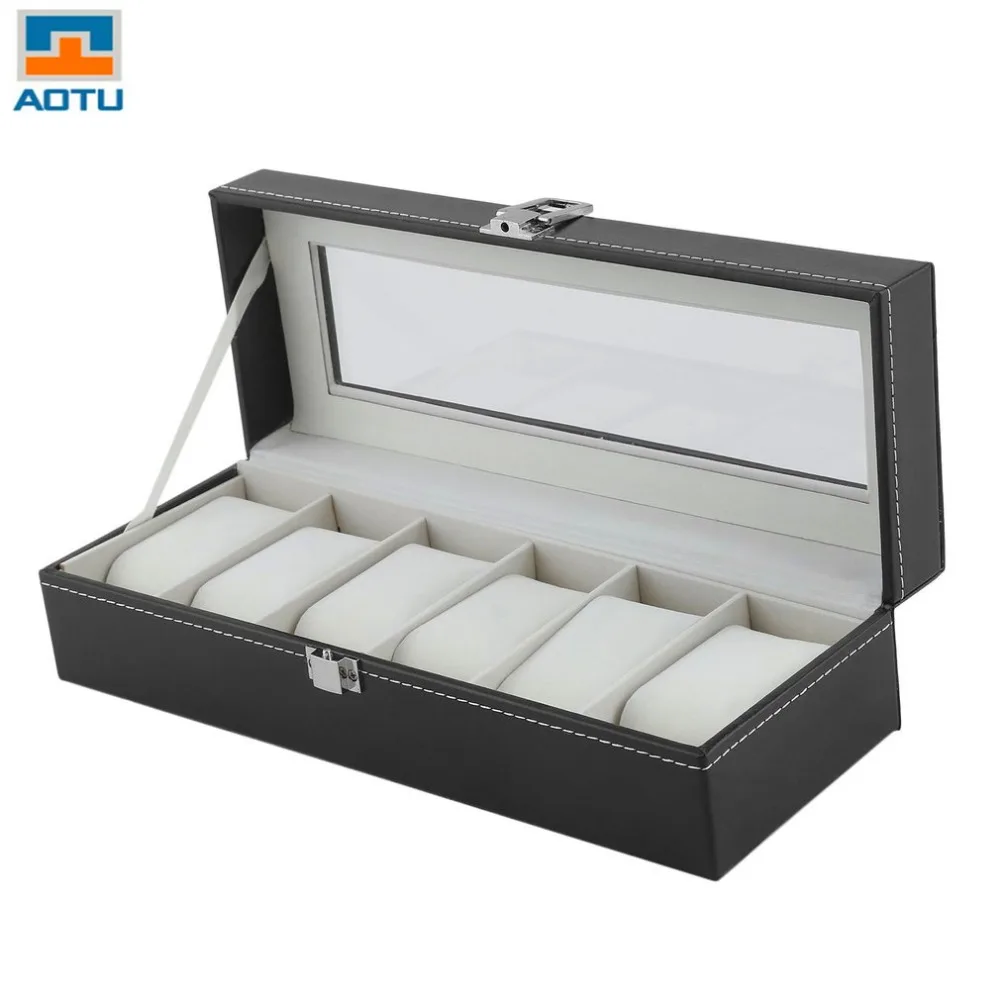 AOTU Модная 6 сетка шкатулка для часов Winder коробки из искусственной кожи чехол для хранения часов классический подарок ювелирные изделия дисплей держатель Прямая поставка