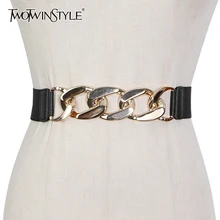 TWOTWINSTYLE Metal Chain Accessories For Women Patchwork PU Leather Minimalist Belt For Women Fashion New Belts Femael 2021