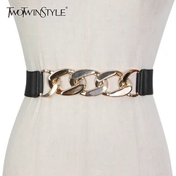 TWOTWINSTYLE Metal Chain Accessories For Women Patchwork PU Leather Minimalist Belt For Women Fashion New Belts Femael 2021