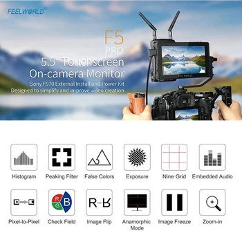 

FEELWORLD F5 Pro Video Monitor Camera Field Monitors for DSLR 5.5 Inch Press Sn IPS FHD 1920X1080 with External Power Kit