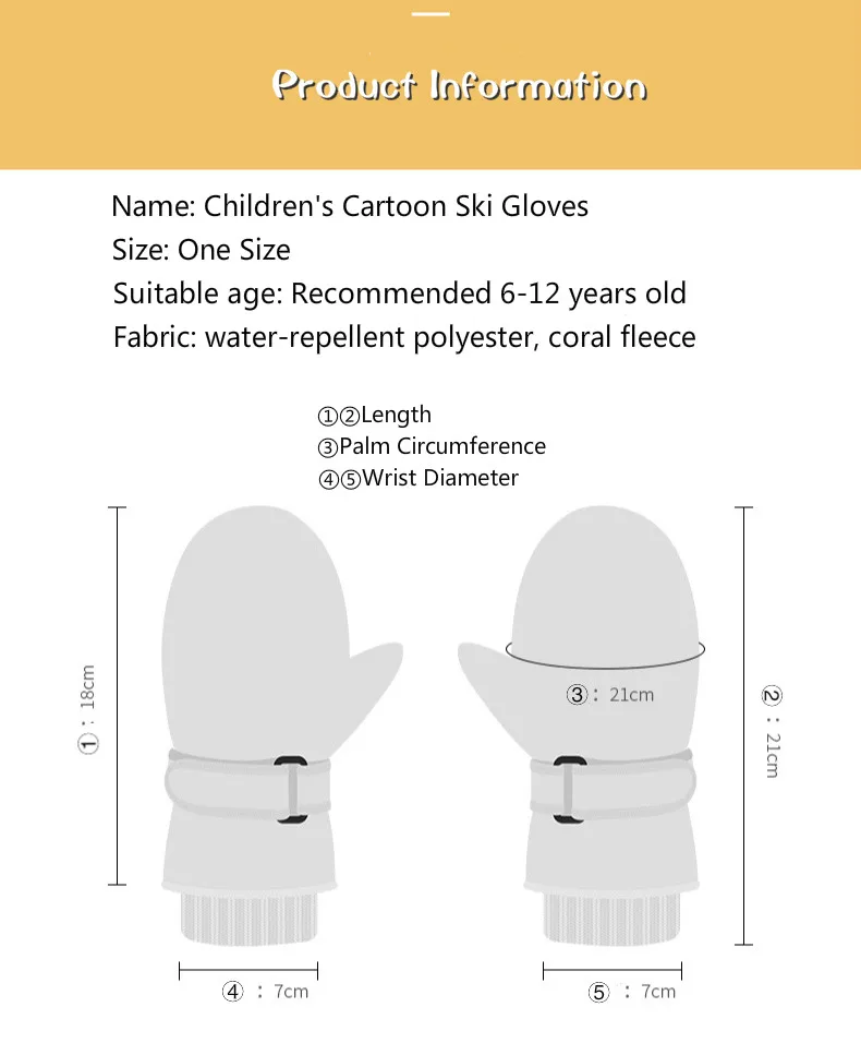 Winter Children Warm Ski Gloves Outdoor Waterproof Windproof Strap Double-layer Plush Non-slip Snow Mittens for 6-12 Age Kids